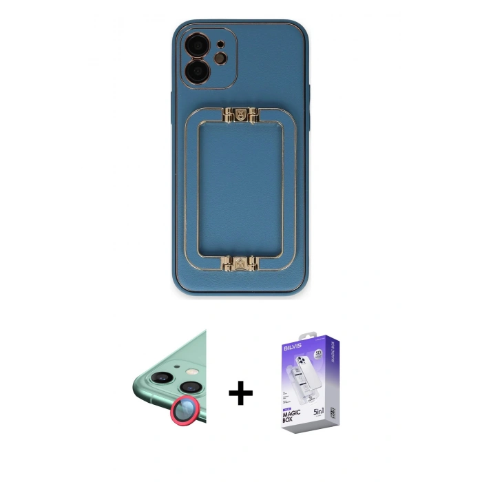 MARSİLYAN™- iPhone 12 Kılıf Kozmos Minimal Prime - Siyah Bilvis 5in1 3D Magic Cam Ekran Koruyucu + Raze Metal Kamera Lens - KI