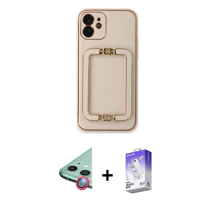 MARSİLYAN™- iPhone 12 Kılıf Kozmos Minimal Prime - Siyah Bilvis 5in1 3D Magic Cam Ekran Koruyucu + Raze Metal Kamera Lens - KI