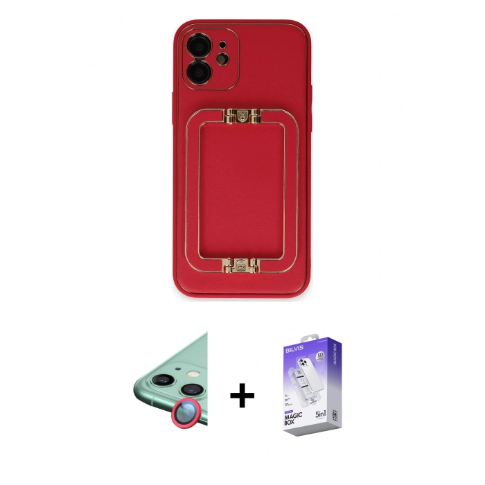 MARSİLYAN™- iPhone 12 Kılıf Kozmos Minimal Prime - Siyah Bilvis 5in1 3D Magic Cam Ekran Koruyucu + Raze Metal Kamera Lens - KI