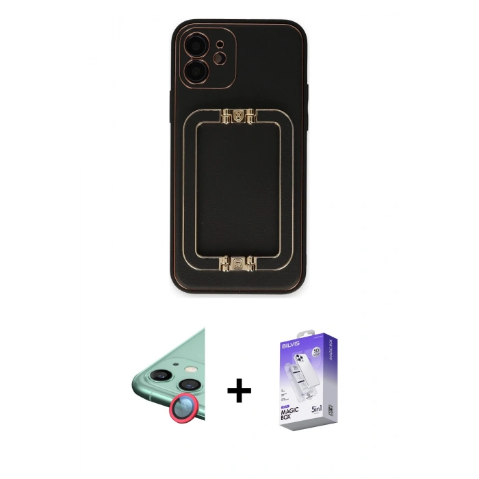MARSİLYAN™- iPhone 12 Kılıf Kozmos Minimal Prime - Siyah Bilvis 5in1 3D Magic Cam Ekran Koruyucu + Raze Metal Kamera Lens - KI