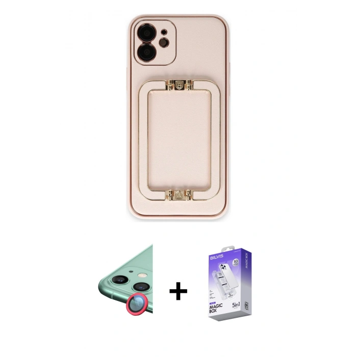 MARSİLYAN™- iPhone 12 Kılıf Kozmos Minimal Prime - Siyah Bilvis 5in1 3D Magic Cam Ekran Koruyucu + Raze Metal Kamera Lens - KI