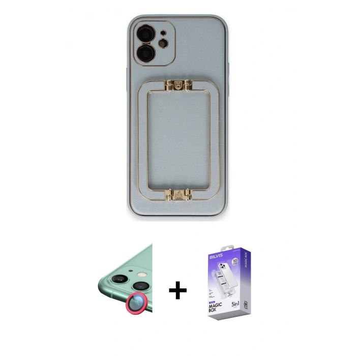MARSİLYAN™- iPhone 12 Kılıf Kozmos Minimal Prime - Siyah Bilvis 5in1 3D Magic Cam Ekran Koruyucu + Raze Metal Kamera Lens - KI