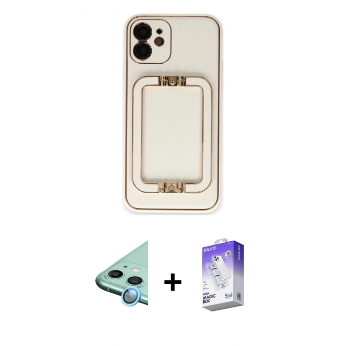 MARSİLYAN™- iPhone 12 Kılıf Kozmos Minimal Prime - Siyah Bilvis 5in1 3D Magic Cam Ekran Koruyucu + Raze Metal Kamera Lens - MI