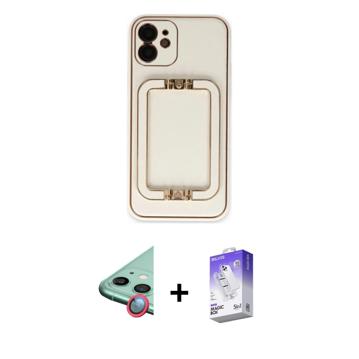 MARSİLYAN™- iPhone 12 Kılıf Kozmos Minimal Prime - Siyah Bilvis 5in1 3D Magic Cam Ekran Koruyucu + Raze Metal Kamera Lens - KI