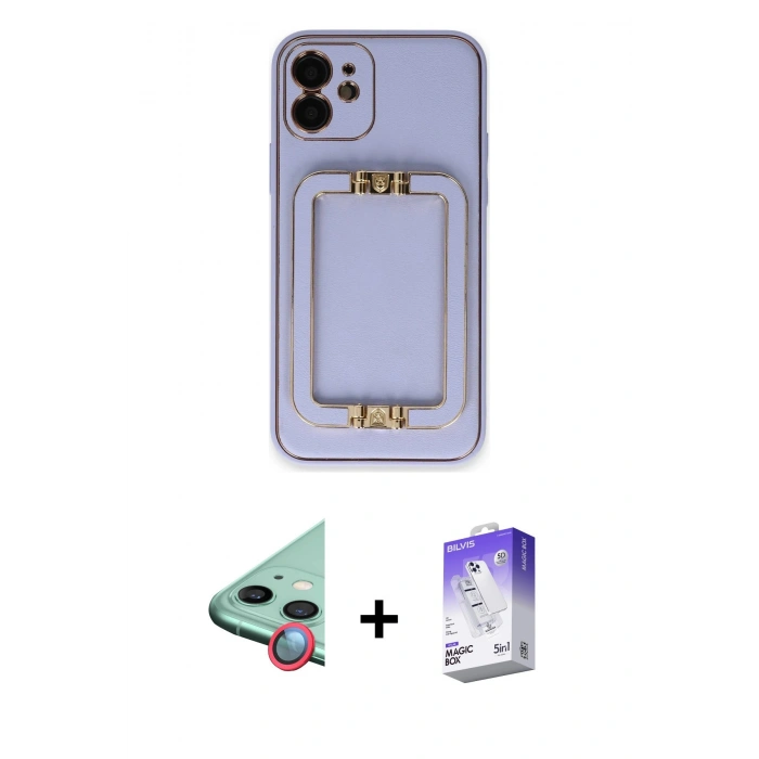 MARSİLYAN™- iPhone 12 Kılıf Kozmos Minimal Prime - Siyah Bilvis 5in1 3D Magic Cam Ekran Koruyucu + Raze Metal Kamera Lens - KI
