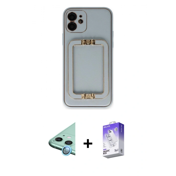 MARSİLYAN™- iPhone 12 Kılıf Kozmos Minimal Prime - Siyah Bilvis 5in1 3D Magic Cam Ekran Koruyucu + Raze Metal Kamera Lens - MI