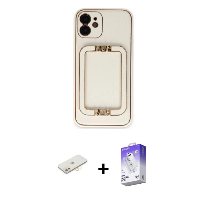 MARSİLYAN™- iPhone 12 Kılıf Kozmos Minimal Prime - Siyah Bilvis 5in1 3D Magic Cam Ekran Koruyucu + Renkli Kamera Lens Koruma Cam - SI