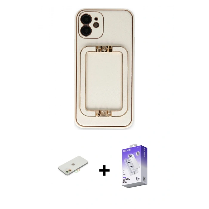 MARSİLYAN™- iPhone 12 Kılıf Kozmos Minimal Prime - Siyah Bilvis 5in1 3D Magic Cam Ekran Koruyucu + Renkli Kamera Lens Koruma Cam - TU
