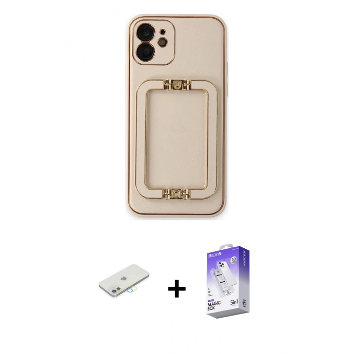 MARSİLYAN™- iPhone 12 Kılıf Kozmos Minimal Prime - Siyah Bilvis 5in1 3D Magic Cam Ekran Koruyucu + Sarı Renkli Kamera Lens Koruma Cam