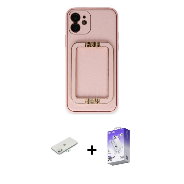 MARSİLYAN™- iPhone 12 Kılıf Kozmos Minimal Prime - Siyah Bilvis 5in1 3D Magic Cam Ekran Koruyucu + Sarı Renkli Kamera Lens Koruma Cam