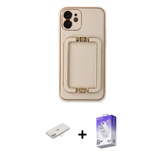 MARSİLYAN™- iPhone 12 Kılıf Kozmos Minimal Prime - Siyah Bilvis 5in1 3D Magic Cam Ekran Koruyucu + Yeşil Renkli Kamera Lens Koruma Cam