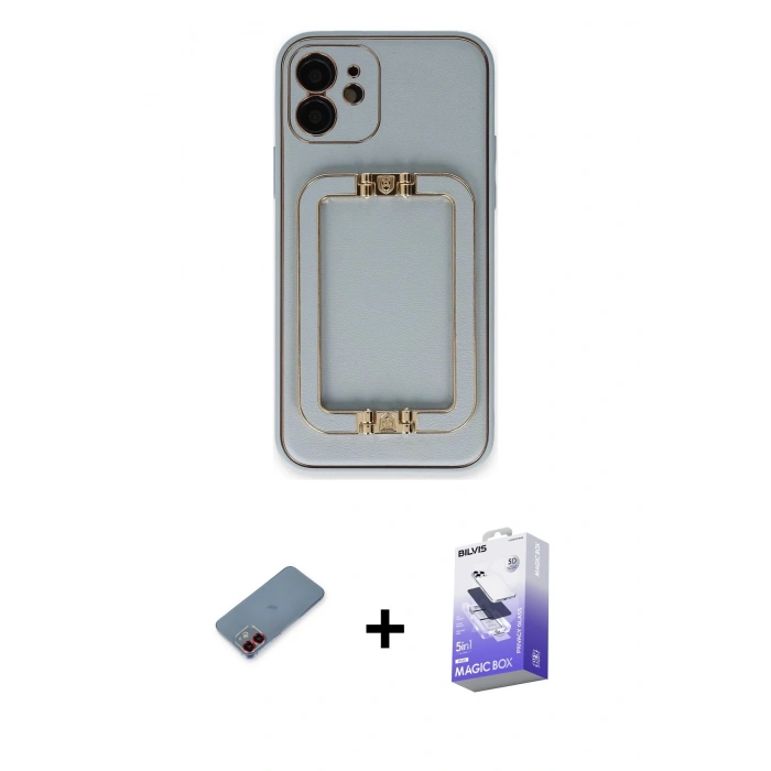 MARSİLYAN™- iPhone 12 Kılıf Kozmos Minimal Prime - Siyah Bilvis 5in1 5D Magic Hayalet Cam Ekran Koruyucu + Kırmızı Metal Kamera Lens Koruma Cam