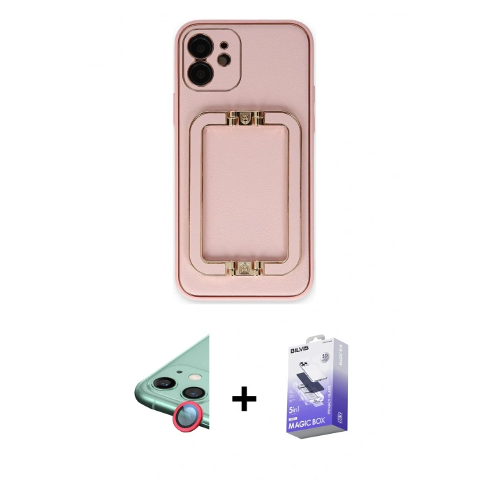 MARSİLYAN™- iPhone 12 Kılıf Kozmos Minimal Prime - Siyah Bilvis 5in1 5D Magic Hayalet Cam Ekran Koruyucu + Raze Metal Kamera Lens - KI
