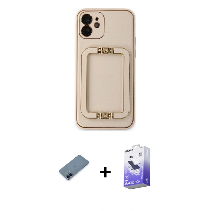 MARSİLYAN™- iPhone 12 Kılıf Kozmos Minimal Prime - Siyah Bilvis 5in1 5D Magic Hayalet Cam Ekran Koruyucu + Metal Kamera Lens Koruma Cam - MI