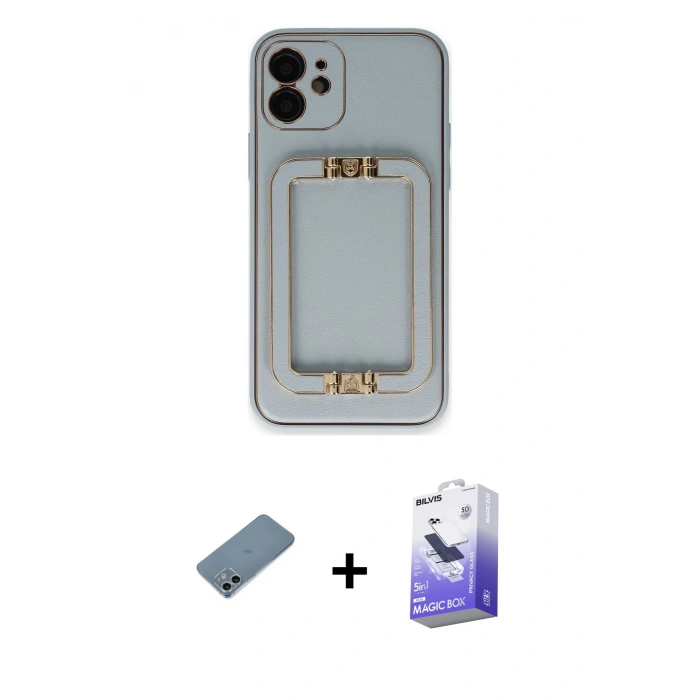MARSİLYAN™- iPhone 12 Kılıf Kozmos Minimal Prime - Siyah Bilvis 5in1 5D Magic Hayalet Cam Ekran Koruyucu + Shine Kamera Lens Koruma Cam - SABE