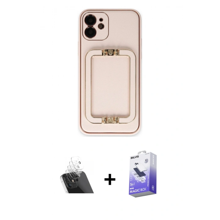 MARSİLYAN™- iPhone 12 Kılıf Kozmos Minimal Prime - Siyah Bilvis 5in1 5D Magic Hayalet Cam Ekran Koruyucu + Kamera Lens Koruma Cam - SF