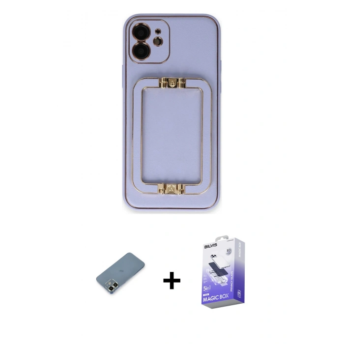 MARSİLYAN™- iPhone 12 Kılıf Kozmos Minimal Prime - Siyah Bilvis 5in1 5D Magic Hayalet Cam Ekran Koruyucu + Metal Kamera Lens Koruma Cam - AKYL