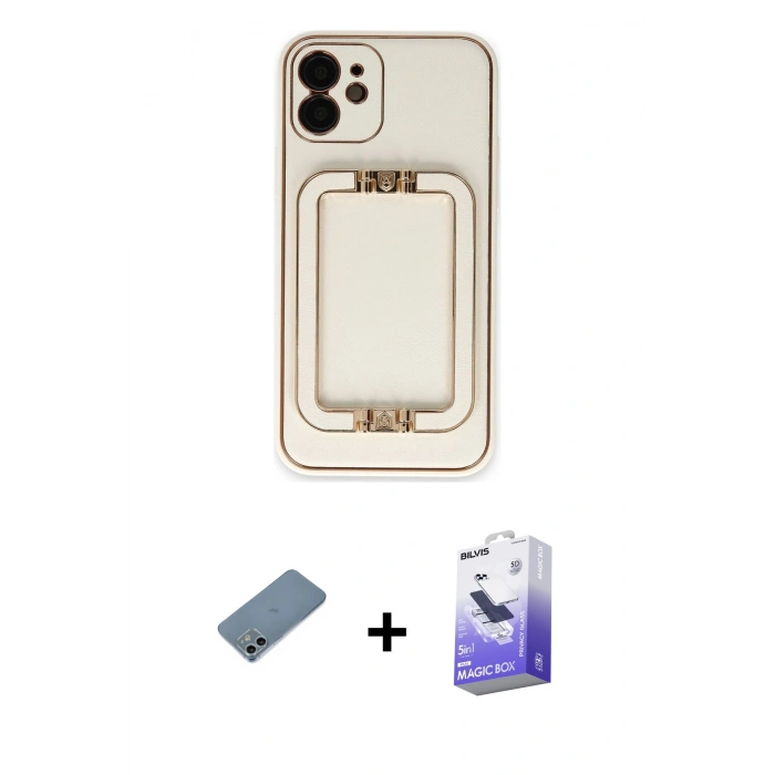 MARSİLYAN™- iPhone 12 Kılıf Kozmos Minimal Prime - Siyah Bilvis 5in1 5D Magic Hayalet Cam Ekran Koruyucu + Shine Kamera Lens Koruma Cam - SABE
