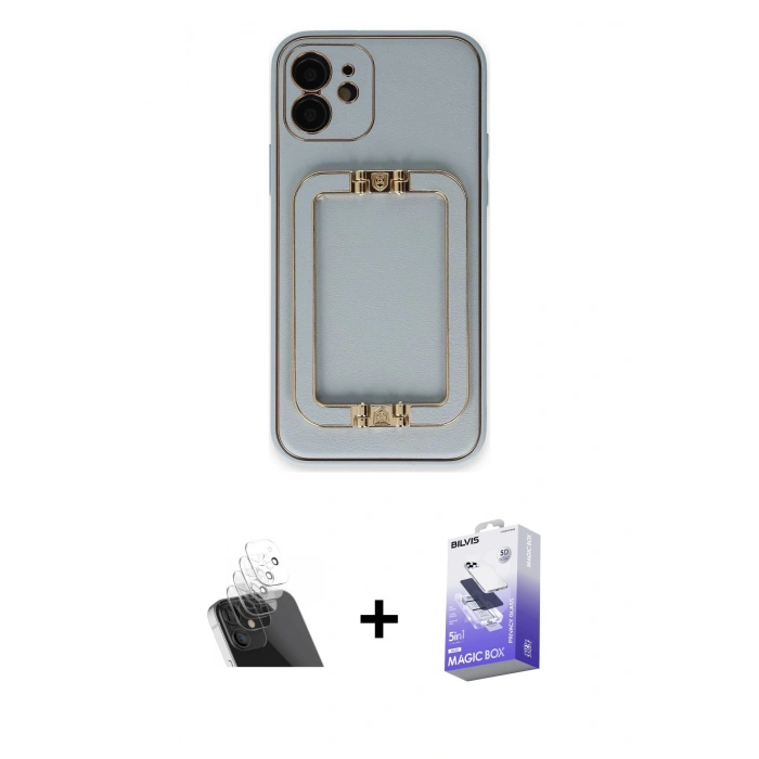 MARSİLYAN™- iPhone 12 Kılıf Kozmos Minimal Prime - Siyah Bilvis 5in1 5D Magic Hayalet Cam Ekran Koruyucu + Kamera Lens Koruma Cam - SF