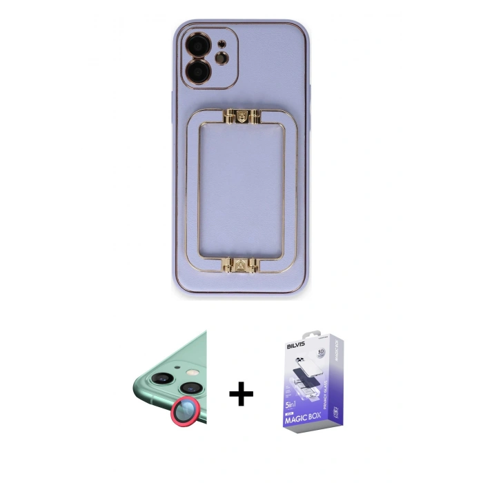 MARSİLYAN™- iPhone 12 Kılıf Kozmos Minimal Prime - Siyah Bilvis 5in1 5D Magic Hayalet Cam Ekran Koruyucu + Raze Metal Kamera Lens - KI
