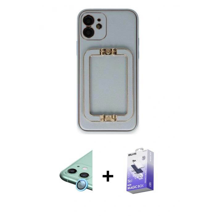 MARSİLYAN™- iPhone 12 Kılıf Kozmos Minimal Prime - Siyah Bilvis 5in1 5D Magic Hayalet Cam Ekran Koruyucu + Raze Metal Kamera Lens - MI