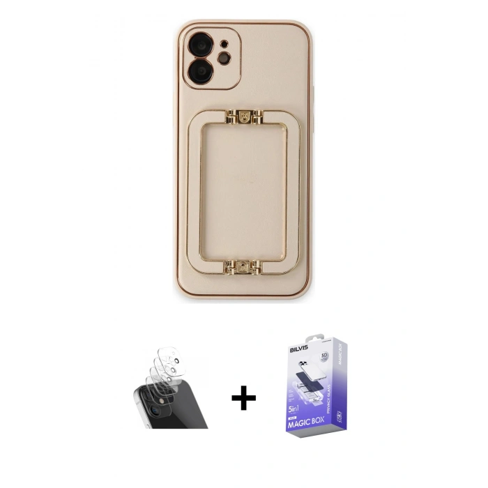 MARSİLYAN™- iPhone 12 Kılıf Kozmos Minimal Prime - Siyah Bilvis 5in1 5D Magic Hayalet Cam Ekran Koruyucu + Kamera Lens Koruma Cam - SF