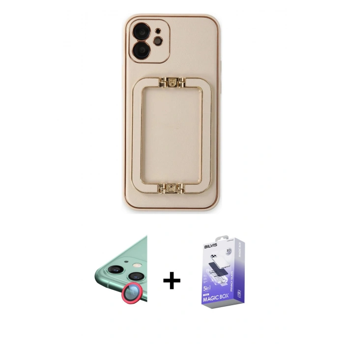 MARSİLYAN™- iPhone 12 Kılıf Kozmos Minimal Prime - Siyah Bilvis 5in1 5D Magic Hayalet Cam Ekran Koruyucu + Raze Metal Kamera Lens - KI