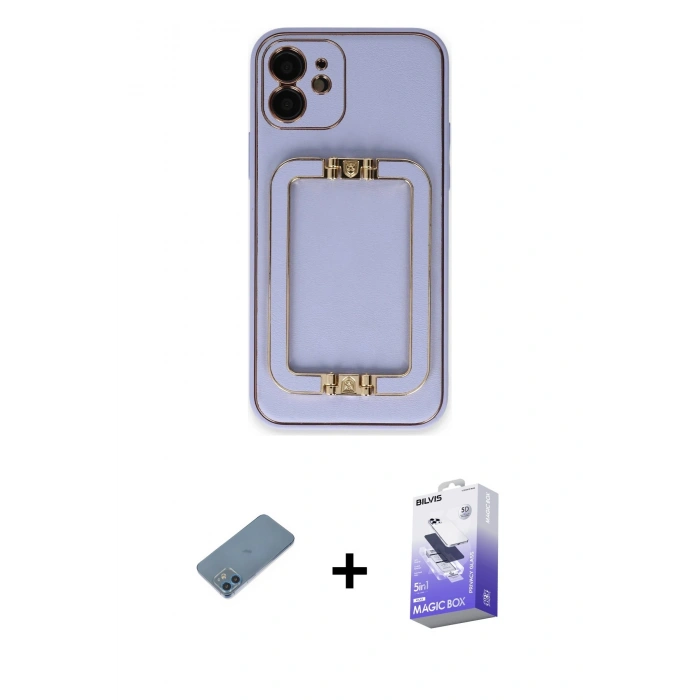 MARSİLYAN™- iPhone 12 Kılıf Kozmos Minimal Prime - Siyah Bilvis 5in1 5D Magic Hayalet Cam Ekran Koruyucu + Mavi Shine Kamera Lens Koruma Cam