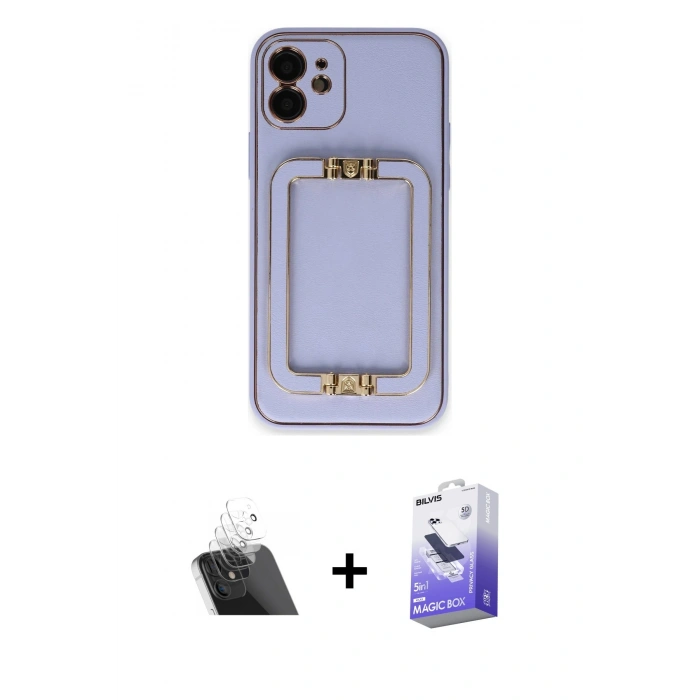 MARSİLYAN™- iPhone 12 Kılıf Kozmos Minimal Prime - Siyah Bilvis 5in1 5D Magic Hayalet Cam Ekran Koruyucu + Kamera Lens Koruma Cam - SF