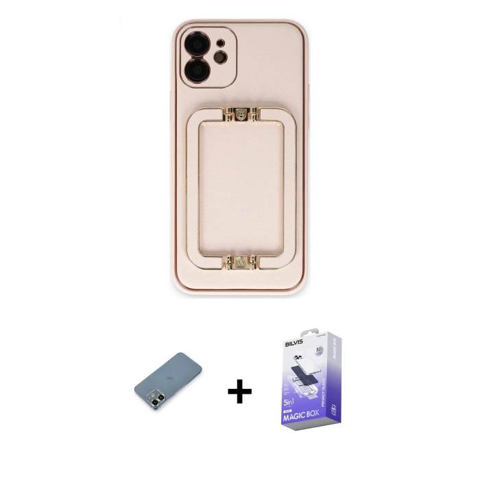 MARSİLYAN™- iPhone 12 Kılıf Kozmos Minimal Prime - Siyah Bilvis 5in1 5D Magic Hayalet Cam Ekran Koruyucu + Metal Kamera Lens Koruma Cam - AKYL