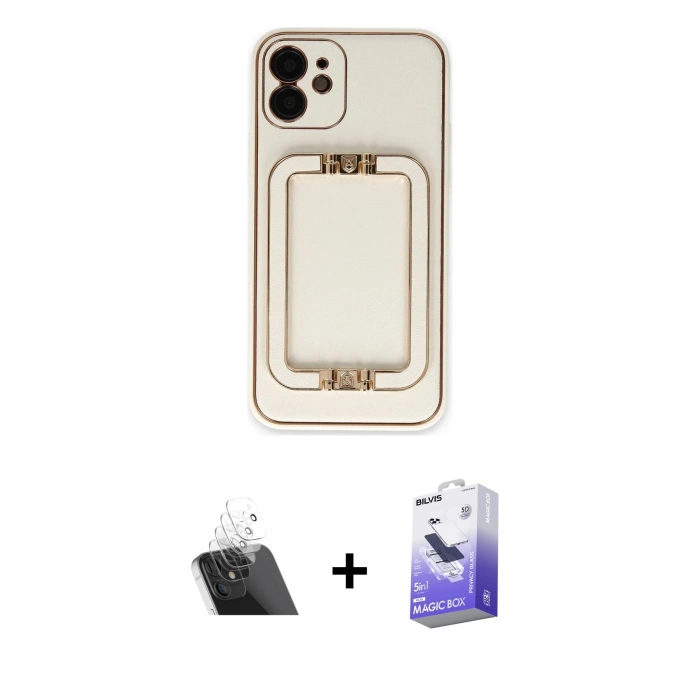 MARSİLYAN™- iPhone 12 Kılıf Kozmos Minimal Prime - Siyah Bilvis 5in1 5D Magic Hayalet Cam Ekran Koruyucu + Kamera Lens Koruma Cam - SF