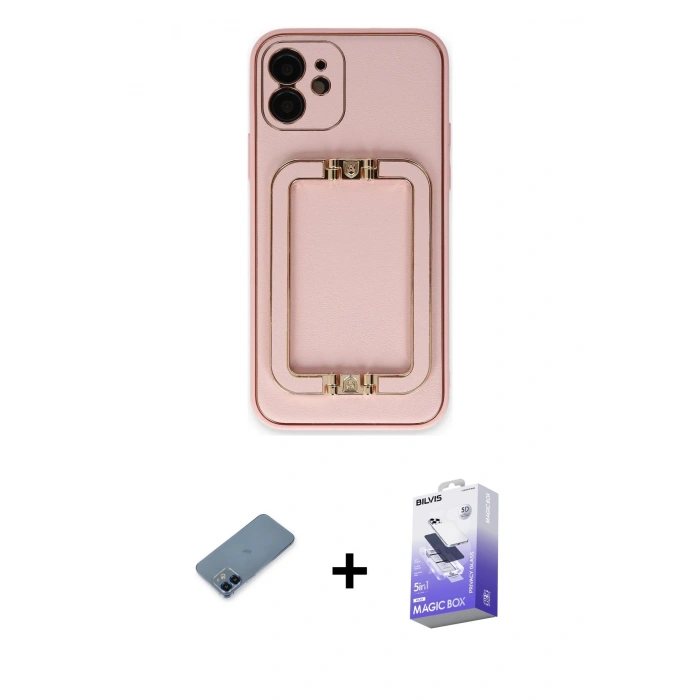 MARSİLYAN™- iPhone 12 Kılıf Kozmos Minimal Prime - Siyah Bilvis 5in1 5D Magic Hayalet Cam Ekran Koruyucu + Metal Kamera Lens Koruma Cam - MI