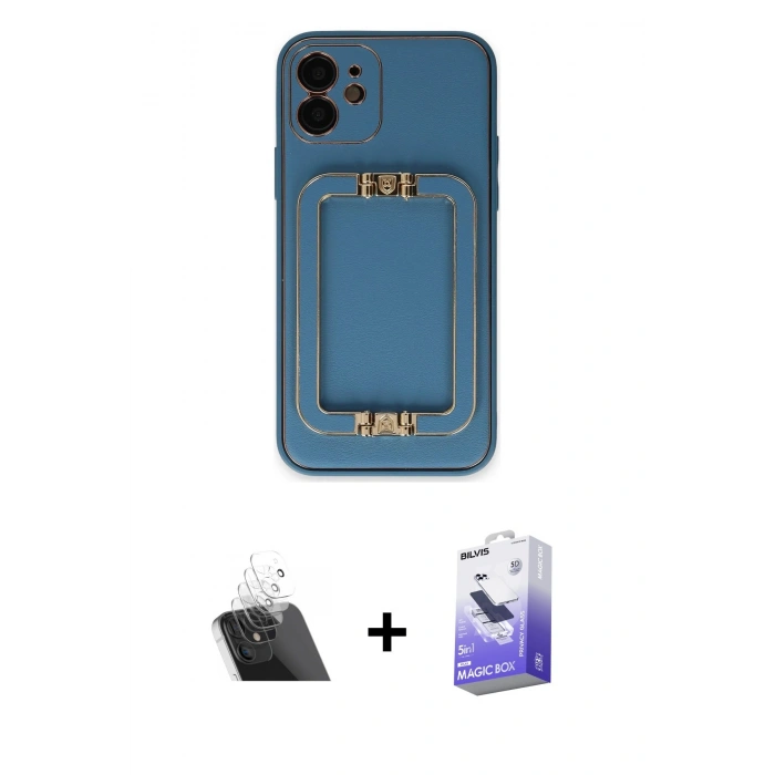 MARSİLYAN™- iPhone 12 Kılıf Kozmos Minimal Prime - Siyah Bilvis 5in1 5D Magic Hayalet Cam Ekran Koruyucu + Kamera Lens Koruma Cam - SF