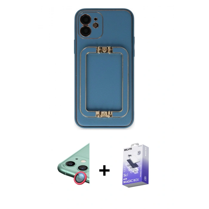 MARSİLYAN™- iPhone 12 Kılıf Kozmos Minimal Prime - Siyah Bilvis 5in1 5D Magic Hayalet Cam Ekran Koruyucu + Raze Metal Kamera Lens - KI