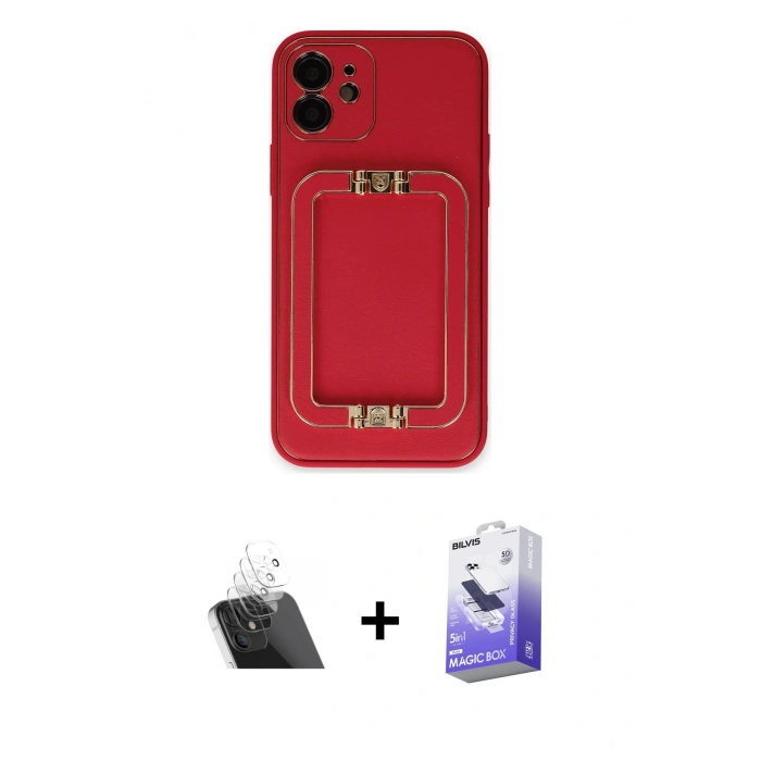 MARSİLYAN™- iPhone 12 Kılıf Kozmos Minimal Prime - Siyah Bilvis 5in1 5D Magic Hayalet Cam Ekran Koruyucu + Kamera Lens Koruma Cam - SF
