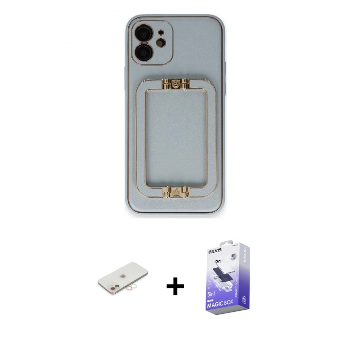 MARSİLYAN™- iPhone 12 Kılıf Kozmos Minimal Prime - Siyah Bilvis 5in1 5D Magic Hayalet Cam Ekran Koruyucu + Renkli Kamera Lens Koruma Cam - YL