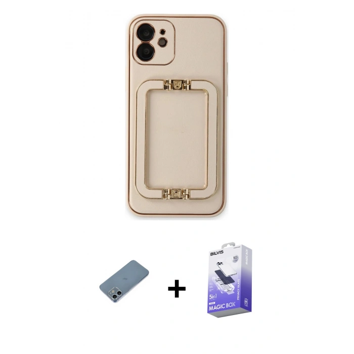 MARSİLYAN™- iPhone 12 Kılıf Kozmos Minimal Prime - Siyah Bilvis 5in1 5D Magic Hayalet Cam Ekran Koruyucu + Shine Kamera Lens Koruma Cam - SABE