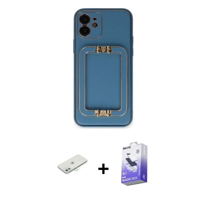 MARSİLYAN™- iPhone 12 Kılıf Kozmos Minimal Prime - Siyah Bilvis 5in1 5D Magic Hayalet Cam Ekran Koruyucu + Renkli Kamera Lens Koruma Cam - SI