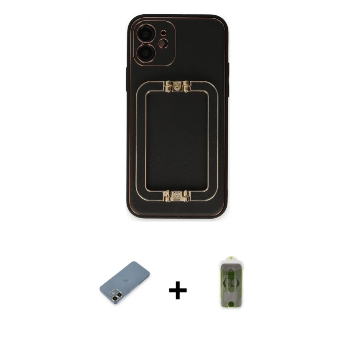 MARSİLYAN™- iPhone 12 Kılıf Kozmos Minimal Prime - Siyah Joko Magic 5D Hayalet Cam + Metal Kamera Lens Koruma Cam - GD