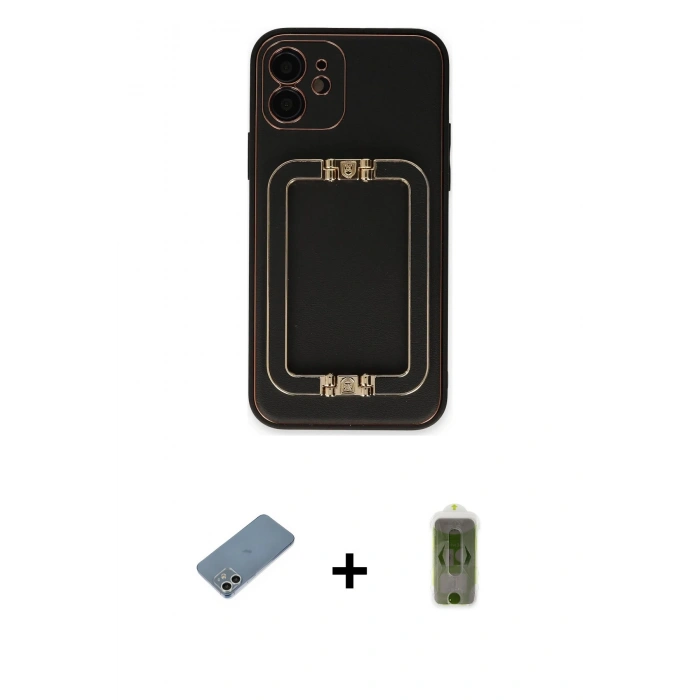 MARSİLYAN™- iPhone 12 Kılıf Kozmos Minimal Prime - Siyah Joko Magic 5D Hayalet Cam + Shine Kamera Lens Koruma Cam - GS