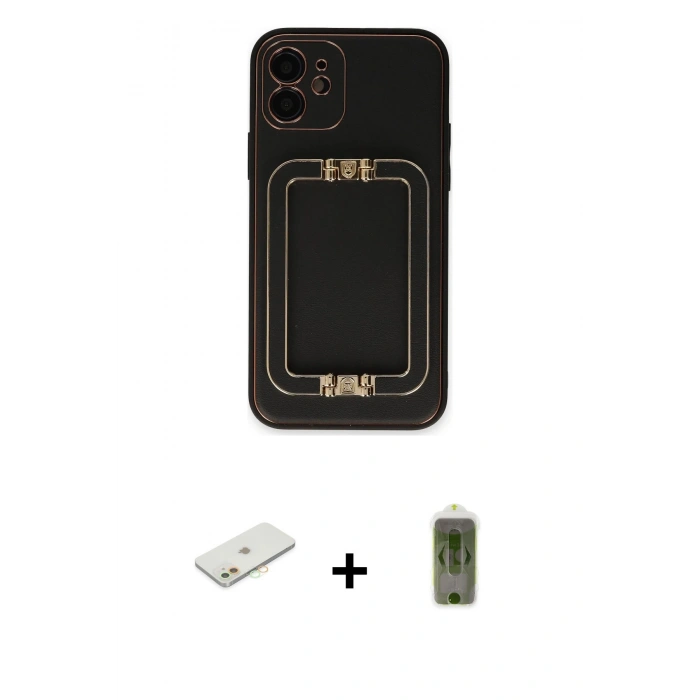 MARSİLYAN™- iPhone 12 Kılıf Kozmos Minimal Prime - Siyah Joko Magic 5D Hayalet Cam + Renkli Kamera Lens Koruma Cam - TU