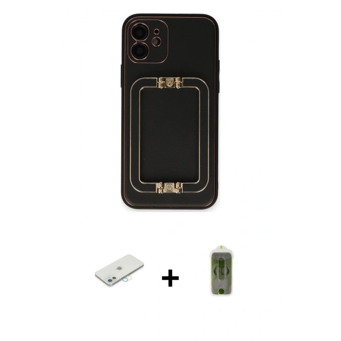 MARSİLYAN™- iPhone 12 Kılıf Kozmos Minimal Prime - Siyah Joko Magic 5D Hayalet Cam + Renkli Kamera Lens Koruma Cam - SI