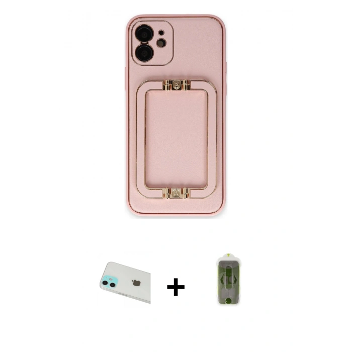 MARSİLYAN™- iPhone 12 Kılıf Kozmos Minimal Prime - Siyah Joko Magic 5D Hayalet Cam + Yeşil Rainbow Kamera Lens Koruma Cam