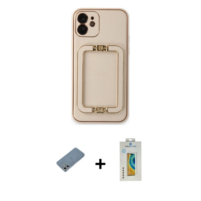 MARSİLYAN™- iPhone 12 Kılıf Kozmos Minimal Prime - Siyah Polymer Nano Ekran Koruyucu + Shine Kamera Lens Koruma Cam - GS