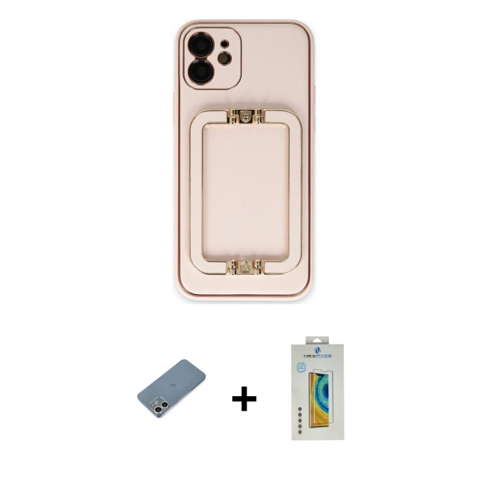MARSİLYAN™- iPhone 12 Kılıf Kozmos Minimal Prime - Siyah Polymer Nano Ekran Koruyucu + Shine Kamera Lens Koruma Cam - GS