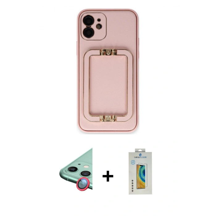 MARSİLYAN™- iPhone 12 Kılıf Kozmos Minimal Prime - Siyah Polymer Nano Ekran Koruyucu + Raze Metal Kamera Lens - KI