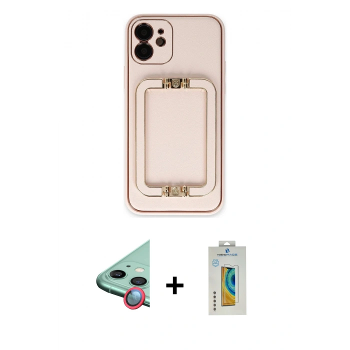 MARSİLYAN™- iPhone 12 Kılıf Kozmos Minimal Prime - Siyah Polymer Nano Ekran Koruyucu + Raze Metal Kamera Lens - KI