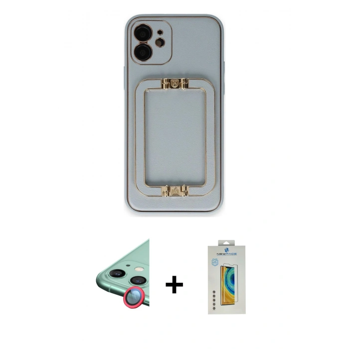 MARSİLYAN™- iPhone 12 Kılıf Kozmos Minimal Prime - Siyah Polymer Nano Ekran Koruyucu + Raze Metal Kamera Lens - KI