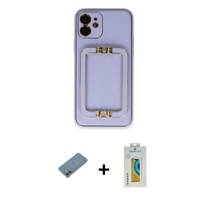 MARSİLYAN™- iPhone 12 Kılıf Kozmos Minimal Prime - Siyah Polymer Nano Ekran Koruyucu + Shine Kamera Lens Koruma Cam - MI