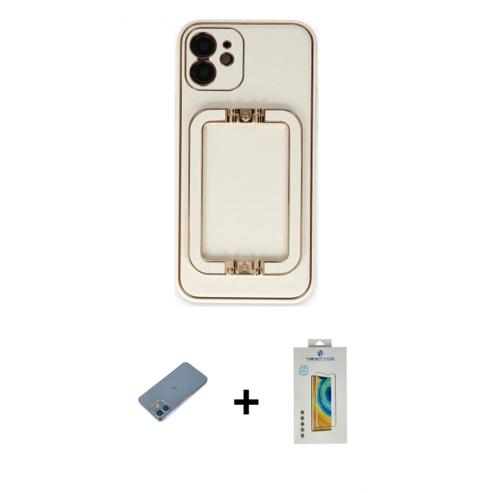 MARSİLYAN™- iPhone 12 Kılıf Kozmos Minimal Prime - Siyah Polymer Nano Ekran Koruyucu + Shine Kamera Lens Koruma Cam - MI